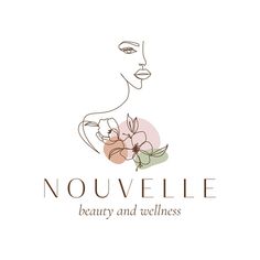 the logo for nouvelle beauty and well - beings, with a woman's face surrounded by flowers