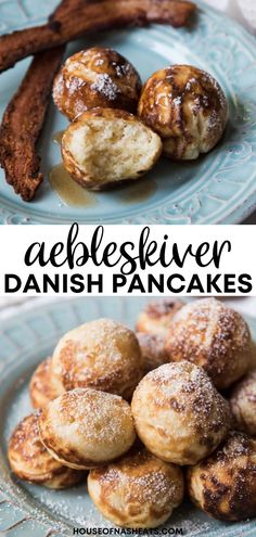 there are two pictures of danish pancakes on the same plate and one has cinnamon buns