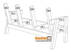 the wooden frame is labeled with numbers for each side and four legs on one end