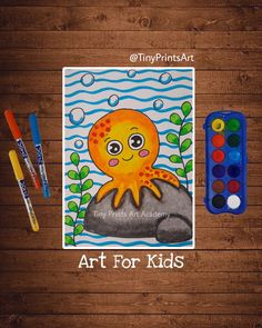 an art for kids poster with watercolors and markers