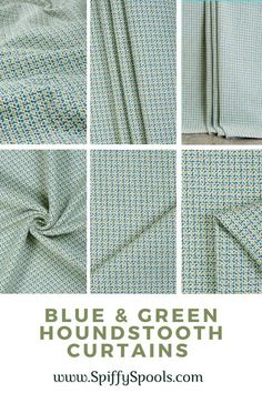 blue and green houndstooth curtains with text overlay that reads, blue and green houndstooth curtains