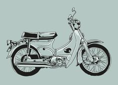 a drawing of a motorcycle is shown on a gray background with black and white lines