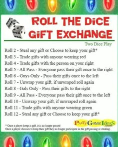 the roll the dice gift exchange game is shown in red, white and green lights