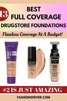 The best foundations ever that provides full coverage that stays all day without making the skin appear cakey and all available at drugstore at affordable prices. Check out the best makeup foundation here. #bestfoundations #drugstorefoundations #drugstoremakeup #foundation Best Medium Coverage Foundation