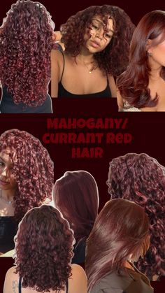 Mahogany / currant red hair Red Hair Ideas, Hair Color Mahogany, Mahogany Hair, Highlights Curly Hair, Red Hair Inspo