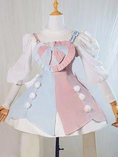 Plus Size Friendly Making Wish PInk and Blue/Red Heart-shaped Bodice Lolita JSK Pink And Blue Outfits, Heart Shaped Dress, Pink And Blue Outfit, Plus Size Kawaii Fashion, Heart Outfit, Plus Size Kawaii, Magical Girl Outfit, Magic Clothes, Punk Style Outfits