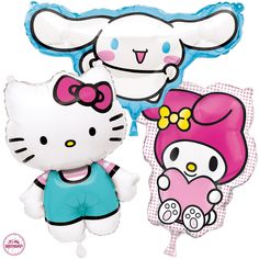 two hello kitty balloons and an inflatable balloon