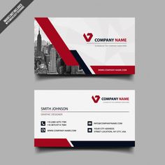 two sided business card with red, white and blue stripes on the front and back