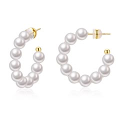 Gold Formal Jewelry, Pearl Hoops Earrings, Hoops Aesthetic, Earrings Amazon, Round Pearl Earrings, Small Pearl Earrings, 14k Gold Hoop Earrings, Formal Ideas, Aesthetic Earrings