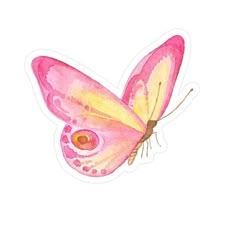 a watercolor painting of a pink butterfly