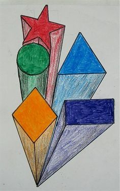 this is a drawing of some shapes and colors on paper with colored pencils in it