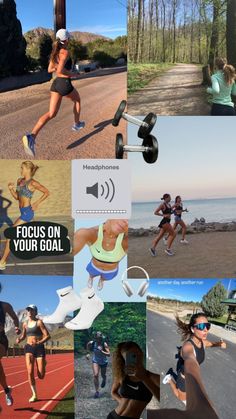 a collage of photos with different people running