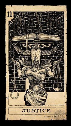 a tarot card with an image of a person holding a knife