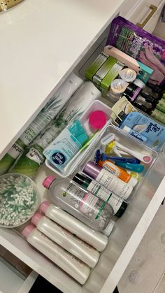 the drawer is full of toiletries and personal care items