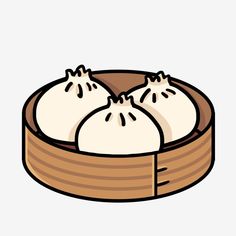 two dumplings in a wooden bowl with white stuff on the top and brown trim