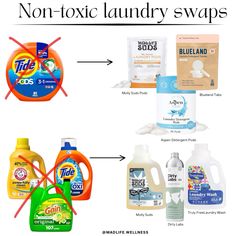 several different types of laundry products labeled in the following words, including non - toxic laundry swaps