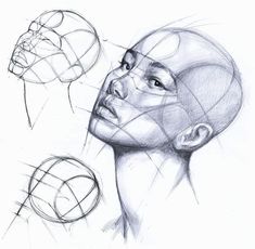 a drawing of a man's head with different angles