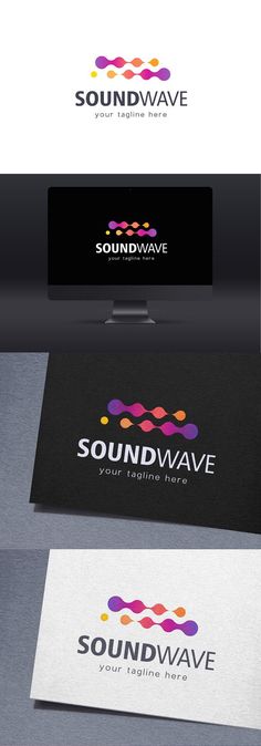 the sound wave logo is shown on top of a computer screen and below it, there are