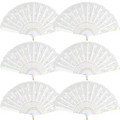 six white hand fans on a white background