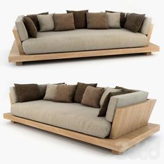 two images of a couch with pillows on the back, and an image of a wooden frame