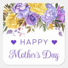 a mother's day card with flowers and hearts on the front, in purple