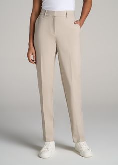 Chic and Sophisticated Women's Tall Dress Pants Elegance in Every Seam Our Flat Front Tapered Dress Pants for tall women are a testament to American Tall's commitment to empowering women over 5'9" with fashion that fits. These pants, crafted with a blend of cotton, nylon, and elastane, offer a comfortable, high-rise fit that's both flattering and functional. The tapered design and full-length cut ensure a sleek silhouette, perfect for both office and casual settings. These tall women's dress pan Tapered Dress Pants, Pants For Tall Women, Tall Women Dresses, Formal Pants Women, Formal Pant, Big Girl Clothes, Tall Dress, Another Country, Formal Pants