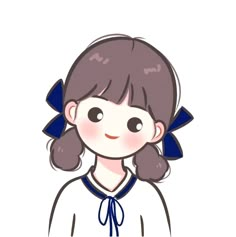 a drawing of a girl wearing a white shirt with blue bows