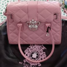 Original Mfil Queen Or Crown Pink Vintage Bag. All Charms Are Intact, Including Big Ben And Mfil Silver Charm With Crystal And Additional Crystal On Black Ribbon. I Purchased This Bag From Nordstrom Or The Mfil Site Many Moons Ago. Meticulously Cared For And Stored In Original Satin Dust Bag Included. Minimal Signs Of Wear, But For It's Age It Is Lovely And Not Noticable. Pink Vintage Bag, Flat In London, London Queen, Sequin Handbag, Crown Pink, London Bags, Floral Handbags, London Flat, Bow Bag