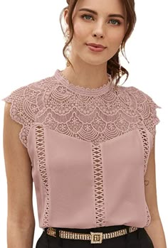 Lace Blouses, Womens Lace Tops, Lacy Tops, Contrast Blouse, Top Light, Blouse Fabric, Casual Blouse, Amazon Women, Lace Blouse