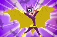 the animated batgirl is flying through the air