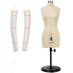 the mannequin is next to an arm cast and leg warmers on a stand