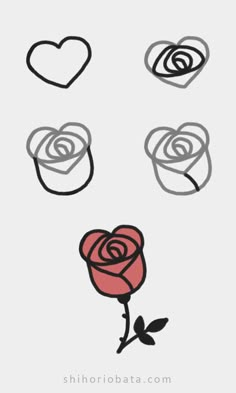 four roses with different shapes and sizes in the shape of heart, roseburst, and