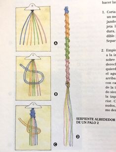 the instructions for how to tie a parasol in three different colors and sizes, including blue, green, red, yellow