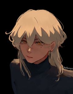 an anime character with blonde hair and brown eyes, wearing a black turtle neck top