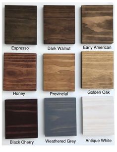 the different types of wood that are available in various colors and finishes, including black cherry, white oak, dark walnut, honey