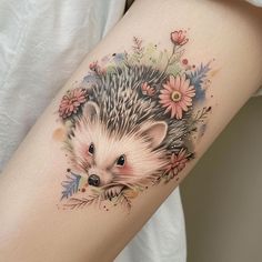 Hedgehog Tattoo Sketch Kit Animal Wrist Tattoos For Women, Wild Animal Tattoos For Women, Hedgehog Tattoo, Tattoo Sizes, Animal Tattoos For Women, Black Line Tattoo, Electric Tattoo, Hedgehog Design, Dark Tattoos