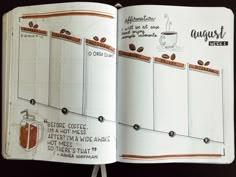 Bujo Book Theme, Coffee Bullet Journal Theme, Bujo Coffee Theme, Coffee Theme Bullet Journal, Bujo Weekly Spread Layout