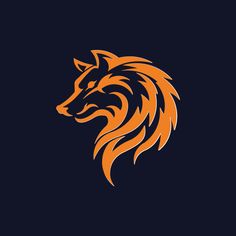 an orange and black lion's head on a dark background