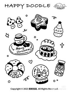 happy doodle coloring pages for children to print and color with the words happy doodle