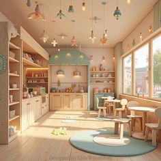 a child's playroom with lots of toys and furniture