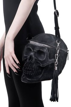 GRAVE DIGGER. - Velvet Coated/Luxe Molded PU. - Light-Weight Strap.- Tassel Detail.- Fully Lined.- Zip Closure.- 23cm/9" x 20cm/8" x 14cm/5.5" - Strap 110cm/44". with KILLSTAR Branding, 100% Polyester. Skull Handbags, Skull Purse, Gothic Bag, Skull Bags, Grave Digger, Handbags Affordable, Cheap Handbags, Pink Camo, Cute Purses