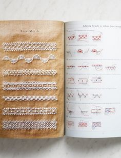 an open book with crochet designs on it