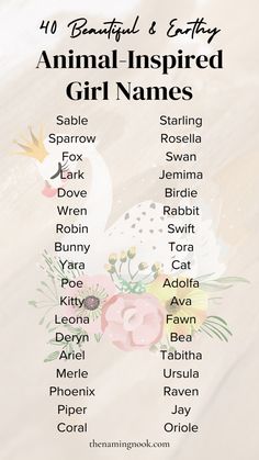 an animal - inspired girl names list with flowers