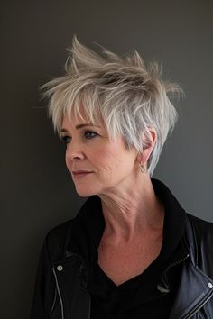 Show off your youthful spirit with this Edgy Long Pixie, tailored for those over 45 looking for a modern and stylish cut. Tap the link for more pixie inspiration! Short Hair Women 40, Edgy Long Pixie, Long Pixie Cut With Bangs, Grow Out A Pixie, Funky Short Haircuts, Pixie Mullet, Hair Today Gone Tomorrow, Longer Pixie Haircut, Long Pixie Hairstyles