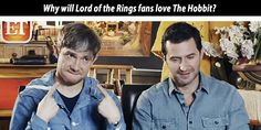 two men sitting next to each other in front of a tv screen with the caption why will lord of the rings have the hoboit?