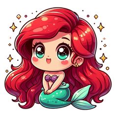 a little mermaid with red hair and green eyes