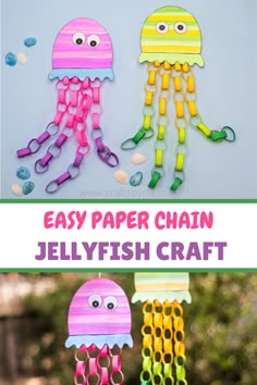 Easy paper jellyfish craft ,ade of beautiful paper chains. Jellyfish Template, Jellyfish Craft For Kids, Paper Jellyfish, Ocean Animal Crafts, Under The Sea Crafts, Jellyfish Craft, Summer Camp Crafts, Camp Crafts, Kids Easter Hairstyles