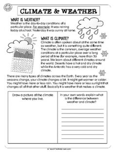 the climate and weather worksheet for students to learn how to use it in their classroom