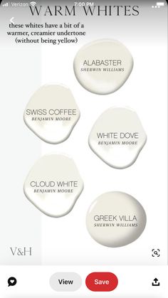 an iphone screen showing the different types of white paint