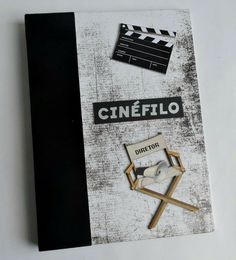 a book with some pictures on it and a movie clapper next to it that says cinefilo